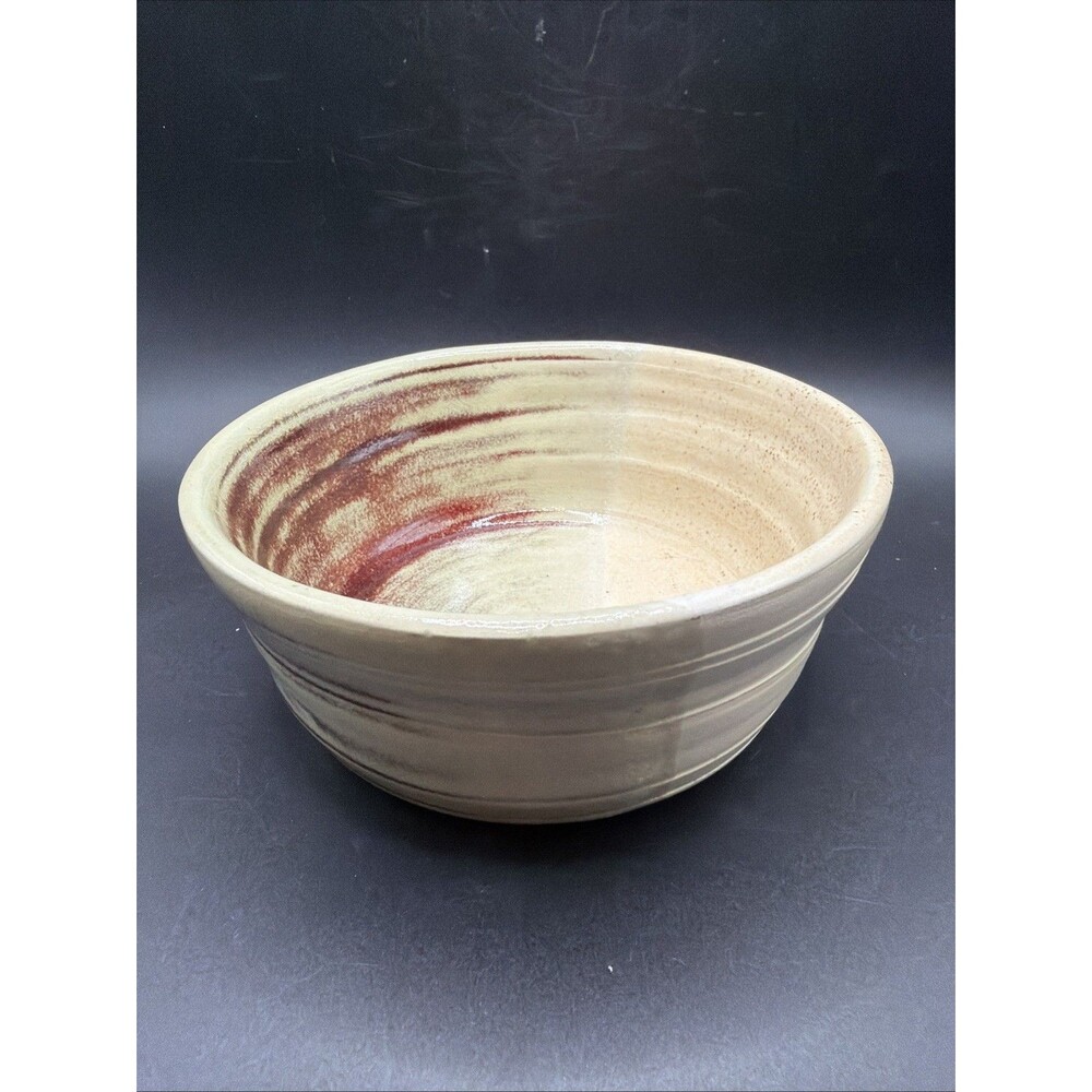 Studio Art Pottery Bowl Artist Signed 6” brown/yellow neutral Glaze